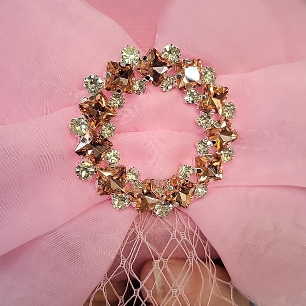 Bohend FASCINATOR Elegant Pink Flower Rhinestine Veil New
